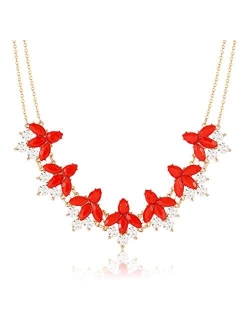 Crystal Flower Collar Necklace for Women Chunky Rhinestone Floral Bib Statement Choker Necklace