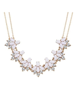 Crystal Flower Collar Necklace for Women Chunky Rhinestone Floral Bib Statement Choker Necklace