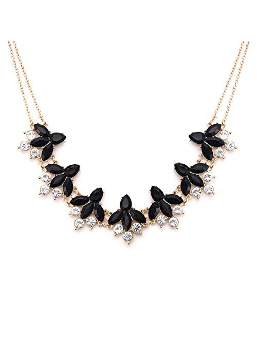 Crystal Flower Collar Necklace for Women Chunky Rhinestone Floral Bib Statement Choker Necklace