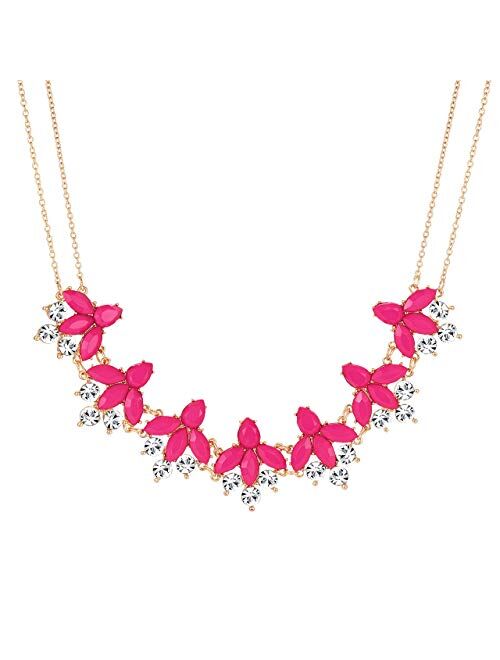 Crystal Flower Collar Necklace for Women Chunky Rhinestone Floral Bib Statement Choker Necklace