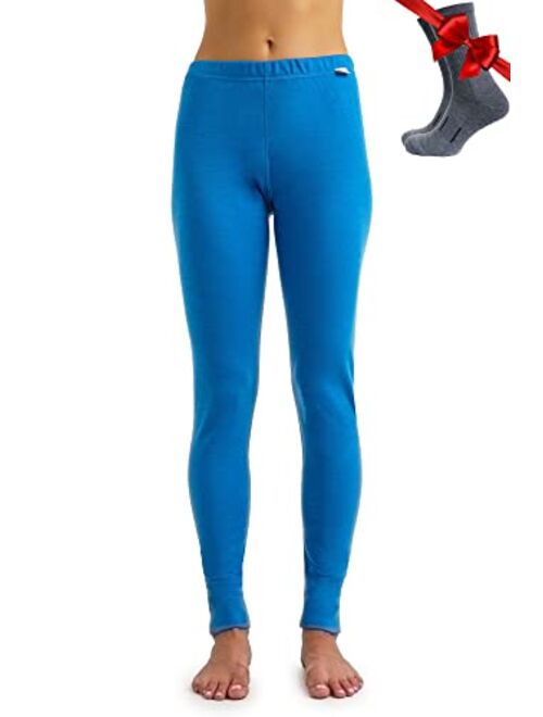 Merino Wool Base Layer Women Pants 100% Merino Wool Leggings Thermal Underwear Bottoms Light, Mid, Heavyweight + Wool Socks