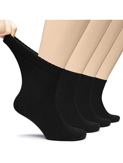 Hugh Ugoli Men's Loose Diabetic Ankle Socks Bamboo, Wide, Thin, Seamless Toe and Non-Binding Top, 4 Pairs