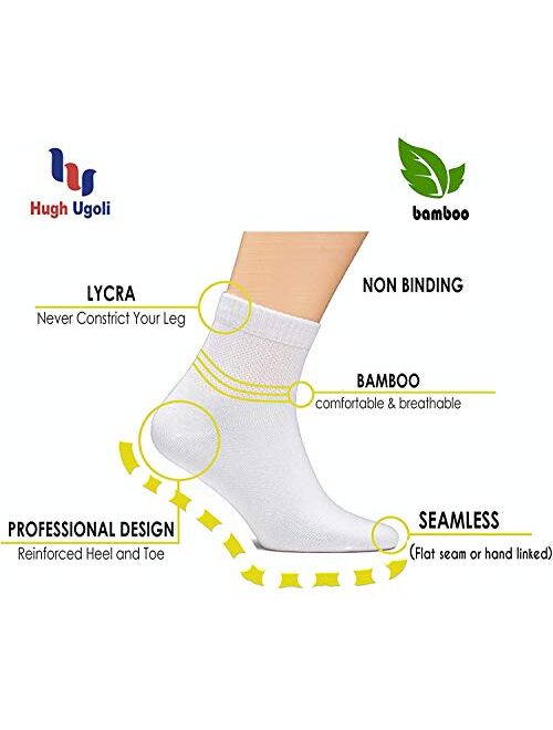 Hugh Ugoli Men's Loose Diabetic Ankle Socks Bamboo, Wide, Thin, Seamless Toe and Non-Binding Top, 4 Pairs