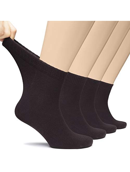 Hugh Ugoli Men's Loose Diabetic Ankle Socks Bamboo, Wide, Thin, Seamless Toe and Non-Binding Top, 4 Pairs