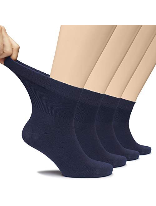 Hugh Ugoli Men's Loose Diabetic Ankle Socks Bamboo, Wide, Thin, Seamless Toe and Non-Binding Top, 4 Pairs