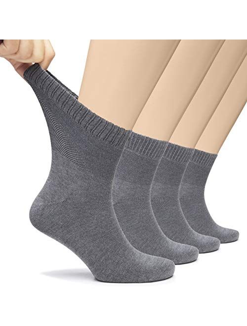 Hugh Ugoli Men's Loose Diabetic Ankle Socks Bamboo, Wide, Thin, Seamless Toe and Non-Binding Top, 4 Pairs