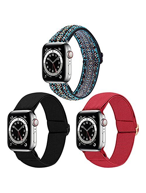 Dsytom 3 Pack Elastic Band Compatible with Apple Watch Bands 38mm 41mm 40mm 42mm 44mm 45mm, Adjustable Stretchy Nylon bands Replacement Wristband for iWatch Series 7 /6/5