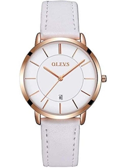 Women Wrist Watches Ultra Thin 6.5mm Minimalist Dress Fashion Quartz Waterproof Date Day Leather Strap Slim Watches for Ladies