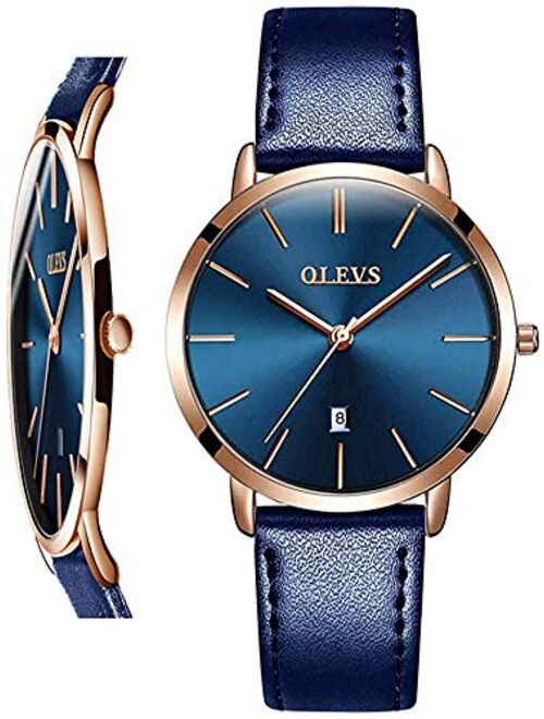 OLEVS Women Wrist Watches Ultra Thin 6.5mm Minimalist Dress Fashion Quartz Waterproof Date Day Leather Strap Slim Watches for Ladies