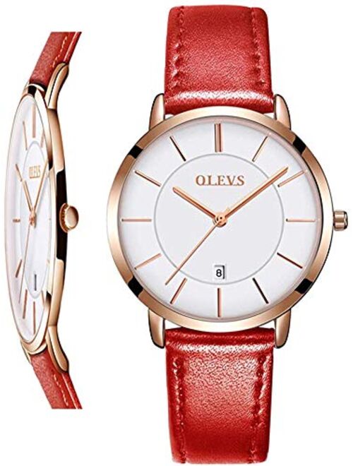 OLEVS Women Wrist Watches Ultra Thin 6.5mm Minimalist Dress Fashion Quartz Waterproof Date Day Leather Strap Slim Watches for Ladies