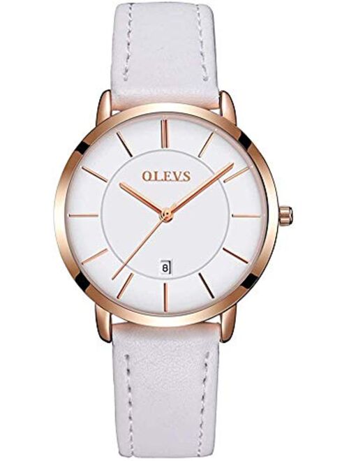 OLEVS Women Wrist Watches Ultra Thin 6.5mm Minimalist Dress Fashion Quartz Waterproof Date Day Leather Strap Slim Watches for Ladies