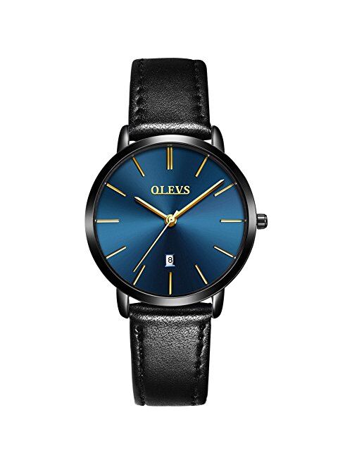 OLEVS Women Wrist Watches Ultra Thin 6.5mm Minimalist Dress Fashion Quartz Waterproof Date Day Leather Strap Slim Watches for Ladies