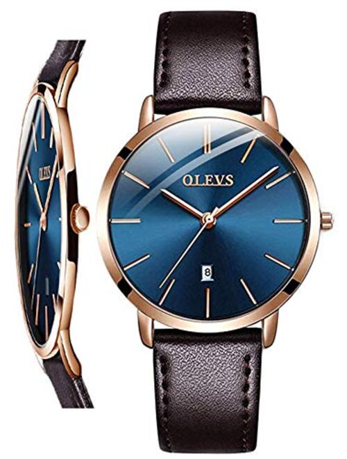 OLEVS Women Wrist Watches Ultra Thin 6.5mm Minimalist Dress Fashion Quartz Waterproof Date Day Leather Strap Slim Watches for Ladies