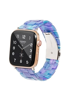 HOPO Compatible With Apple Watch Band 38mm 40mm 42mm 44mm Slim Light Resin Strap Bracelet With Stainless Steel Buckle Replacement For iWatch Series 7 6 5 4 3 2 1 SE (Blac