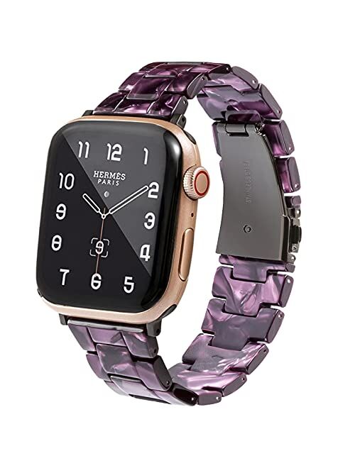 HOPO Compatible With Apple Watch Band 38mm 40mm 42mm 44mm Slim Light Resin Strap Bracelet With Stainless Steel Buckle Replacement For iWatch Series 7 6 5 4 3 2 1 SE (Blac