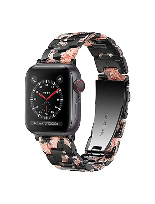 HOPO Compatible With Apple Watch Band 38mm 40mm 42mm 44mm Slim Light Resin Strap Bracelet With Stainless Steel Buckle Replacement For iWatch Series 7 6 5 4 3 2 1 SE (Blac