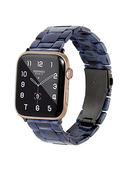 HOPO Compatible With Apple Watch Band 38mm 40mm 42mm 44mm Slim Light Resin Strap Bracelet With Stainless Steel Buckle Replacement For iWatch Series 7 6 5 4 3 2 1 SE (Blac