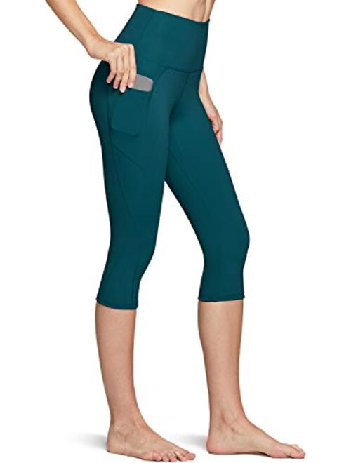 TSLA 1 or 2 Pack Women's Capri Yoga Pants, Workout Running Tights, 4-Way Stretch Leggings with Hidden/Side Pocket