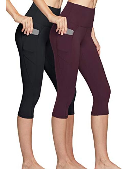 TSLA 1 or 2 Pack Women's Capri Yoga Pants, Workout Running Tights, 4-Way Stretch Leggings with Hidden/Side Pocket