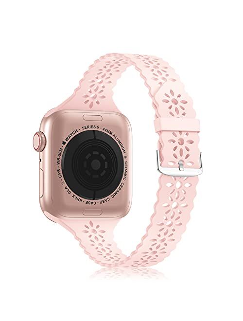 YAXIN Lace Silicone Band Compatible with Apple Watch Band 38mm 40mm 42mm 44mm Women, Slim Narrow Thin Hollowed-out Scalloped Sport Band Replacement Strap for iWatch Serie