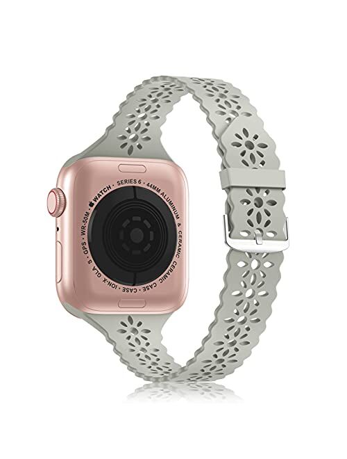 YAXIN Lace Silicone Band Compatible with Apple Watch Band 38mm 40mm 42mm 44mm Women, Slim Narrow Thin Hollowed-out Scalloped Sport Band Replacement Strap for iWatch Serie