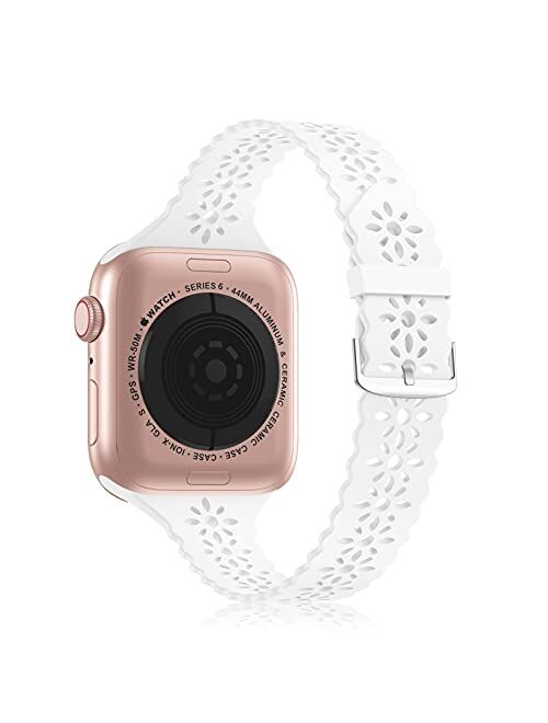 YAXIN Lace Silicone Band Compatible with Apple Watch Band 38mm 40mm 42mm 44mm Women, Slim Narrow Thin Hollowed-out Scalloped Sport Band Replacement Strap for iWatch Serie