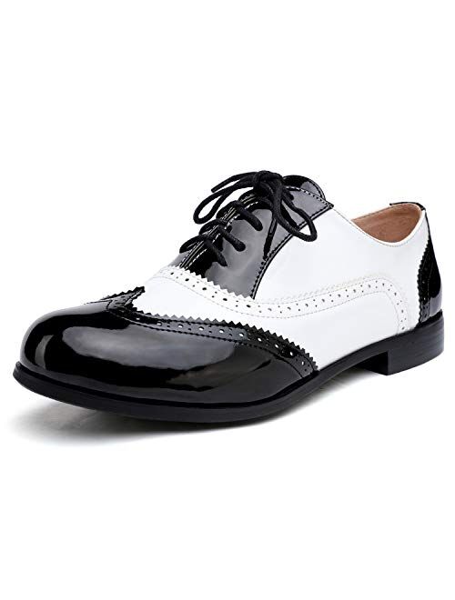 Odema Womens Classic Wingtip Brogue Lace Up Low Heel Dress Oxfords