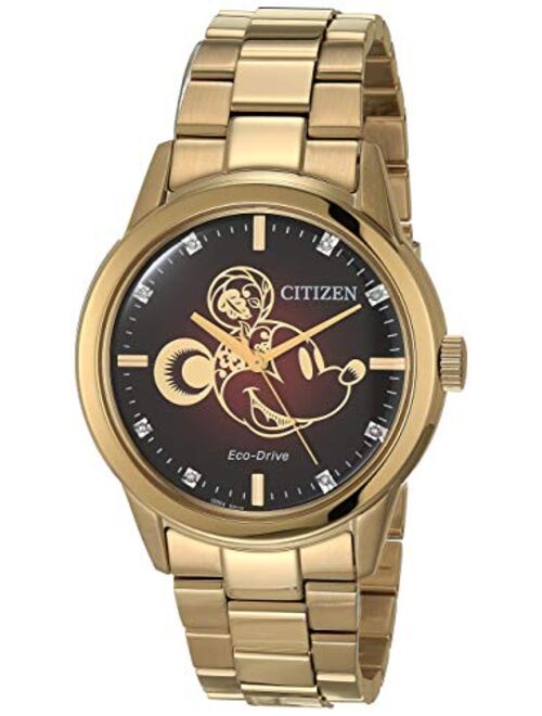 Citizen Eco-Drive Disney Quartz Unisex Watch, Stainless Steel, Mickey Mouse, Gold-Tone (Model: FE7082-53W)