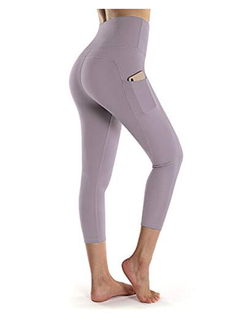 OUGES Womens High Waist Pockets Yoga Pants Running Pants Workout Leggings