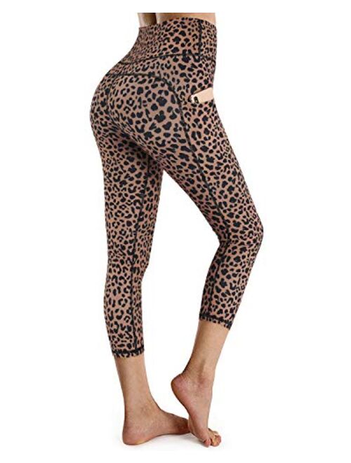 OUGES Womens High Waist Pockets Yoga Pants Running Pants Workout Leggings