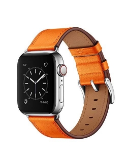 OUHENG Compatible with Apple Watch Band 41mm 40mm 38mm, Genuine Leather Band Replacement Strap Compatible with Apple Watch Series 7/6/5/4/3/2/1/SE, Army Green Band with B