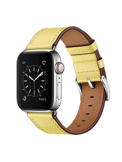 OUHENG Compatible with Apple Watch Band 41mm 40mm 38mm, Genuine Leather Band Replacement Strap Compatible with Apple Watch Series 7/6/5/4/3/2/1/SE, Army Green Band with B