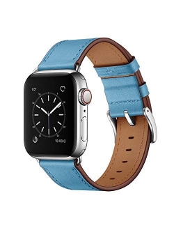 OUHENG Compatible with Apple Watch Band 41mm 40mm 38mm, Genuine Leather Band Replacement Strap Compatible with Apple Watch Series 7/6/5/4/3/2/1/SE, Army Green Band with B