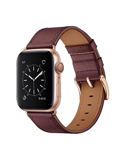 OUHENG Compatible with Apple Watch Band 41mm 40mm 38mm, Genuine Leather Band Replacement Strap Compatible with Apple Watch Series 7/6/5/4/3/2/1/SE, Army Green Band with B