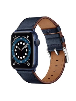 OUHENG Compatible with Apple Watch Band 41mm 40mm 38mm, Genuine Leather Band Replacement Strap Compatible with Apple Watch Series 7/6/5/4/3/2/1/SE, Army Green Band with B