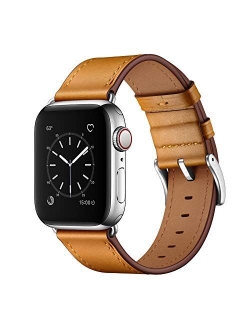 OUHENG Compatible with Apple Watch Band 41mm 40mm 38mm, Genuine Leather Band Replacement Strap Compatible with Apple Watch Series 7/6/5/4/3/2/1/SE, Army Green Band with B