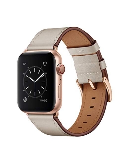 OUHENG Compatible with Apple Watch Band 41mm 40mm 38mm, Genuine Leather Band Replacement Strap Compatible with Apple Watch Series 7/6/5/4/3/2/1/SE, Army Green Band with B