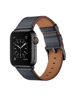 OUHENG Compatible with Apple Watch Band 41mm 40mm 38mm, Genuine Leather Band Replacement Strap Compatible with Apple Watch Series 7/6/5/4/3/2/1/SE, Army Green Band with B