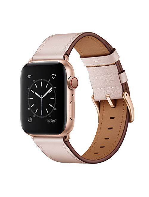 OUHENG Compatible with Apple Watch Band 41mm 40mm 38mm, Genuine Leather Band Replacement Strap Compatible with Apple Watch Series 7/6/5/4/3/2/1/SE, Army Green Band with B