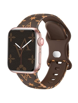 OriBear Watch Band Compatible with Apple Watch Bands 38mm 40mm 41mm Elegant Floral iWatch Bands for Women, Soft Silicone Pattern Printed Replacement Strap for Apple Watch