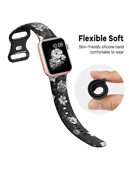  OriBear Compatible with Apple Watch Band 40mm 38mm Elegant  Floral Bands for Women Soft Silicone Solid Pattern Printed Replacement  Strap Band for Iwatch Series 4/3/2/1 S/M Romantic Flowers, Sexy Leopard 