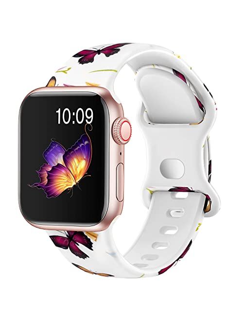 OriBear Watch Band Compatible with Apple Watch Bands 38mm 40mm 41mm Elegant Floral iWatch Bands for Women, Soft Silicone Pattern Printed Replacement Strap for Apple Watch