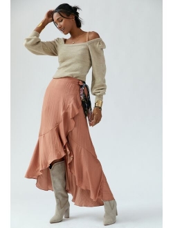 Ruffled Wrap Belted Maxi Skirt