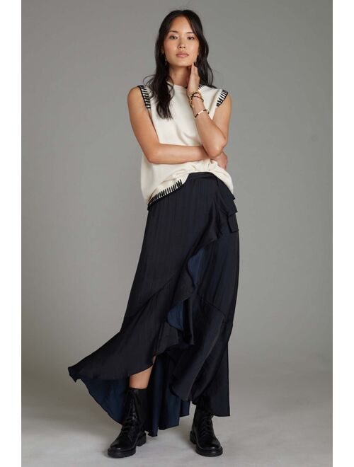 Maeve Ruffled Wrap Belted Maxi Skirt