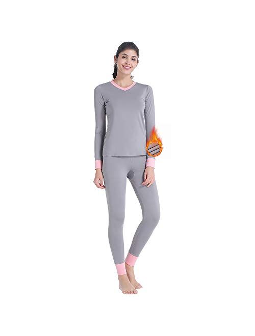 MANCYFIT Womens Thermal Underwear Long Johns Set with Fleece Lined Ultra Soft V Neck