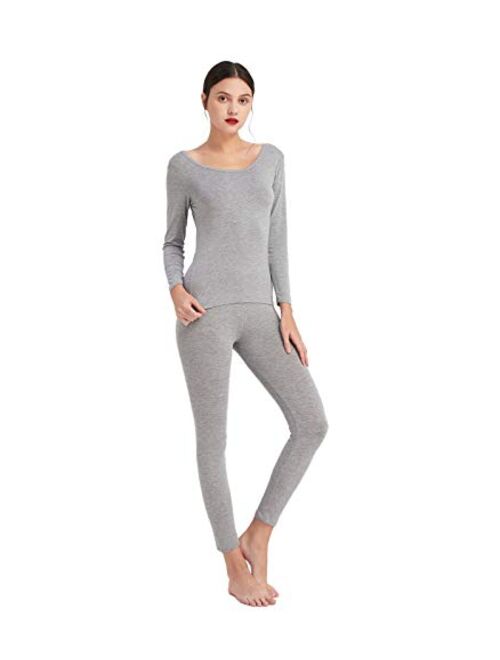 Mcilia Women's Ultrathin Modal Scoop Neck Baselayer Thermal Underwear Top & Bottom Set