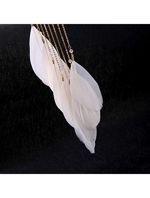 Daimay Ear Crawler Climber Womens Tassel Feather Long Ear Wrap Charm Cuff Earring Non Pierced Drop Dangle Earrings for Women – White