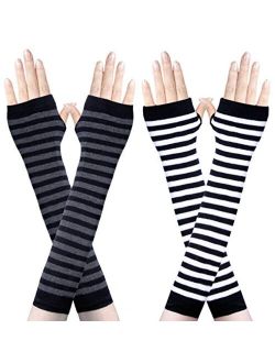 Amandir 1-4 Pairs Long Fingerless Gloves for Women Arm Warmers Knit Thumbhole Stretchy Gloves