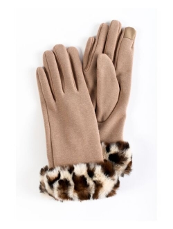 Marcus Adler Women's Faux Fur Leopard Cuff Jersey Touchscreen Glove