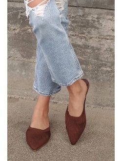 Jeaney Light Nude Ribbed Knit Pointed-Toe Mule Slides